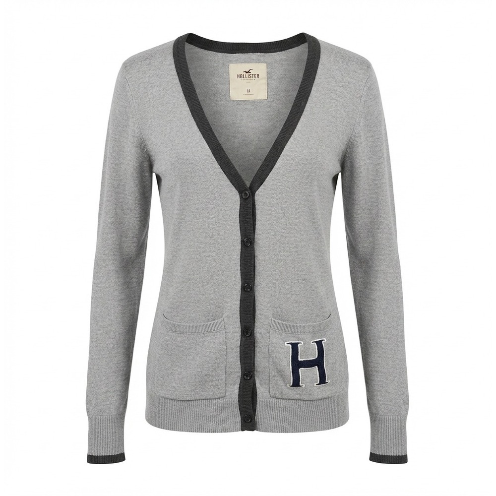 Hollister Varsity Letterman‎ Cardigan Womens M Gray Collegiate Academia Preppy